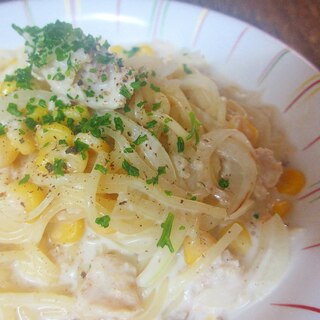 牛乳でツナとコーンのクリームパスタ